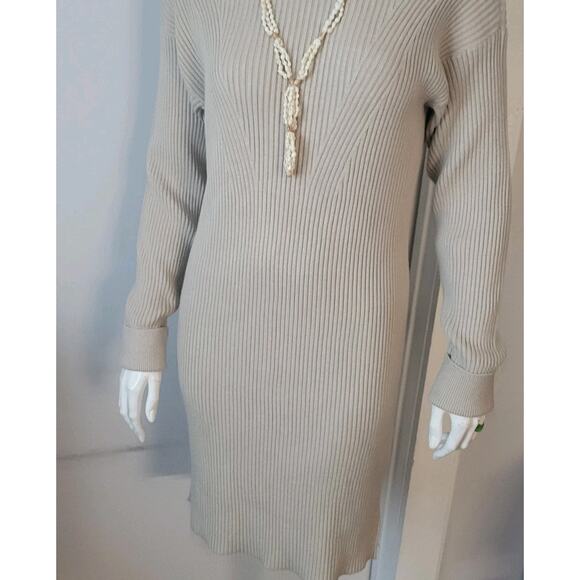 Abercrombie & Fitch Mockneck Sweater Dress Women's Sz. Small Tall Beige Ribbed - Picture 5 of 6